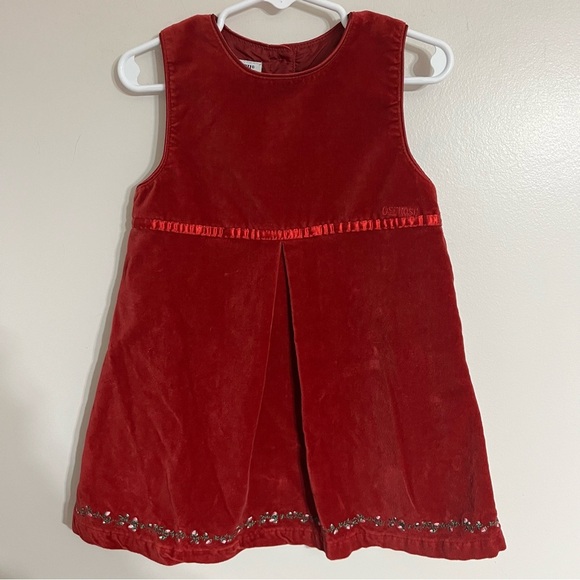 Girls Vintage Oshkosh Red Velvet Embroidered Sleeveless Dress Size 36 Months - Picture 1 of 8